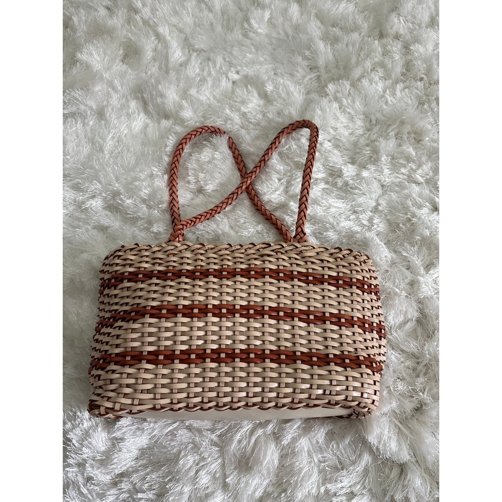 Ellepi Handmade Italy Woven Leather Tote Bag Cream Brown Braided Handle Zipper